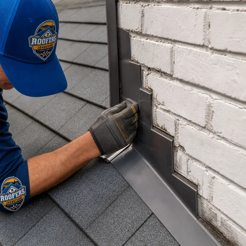 Properly installed metal roof flashing at a chimney or sidewall with a clean water path